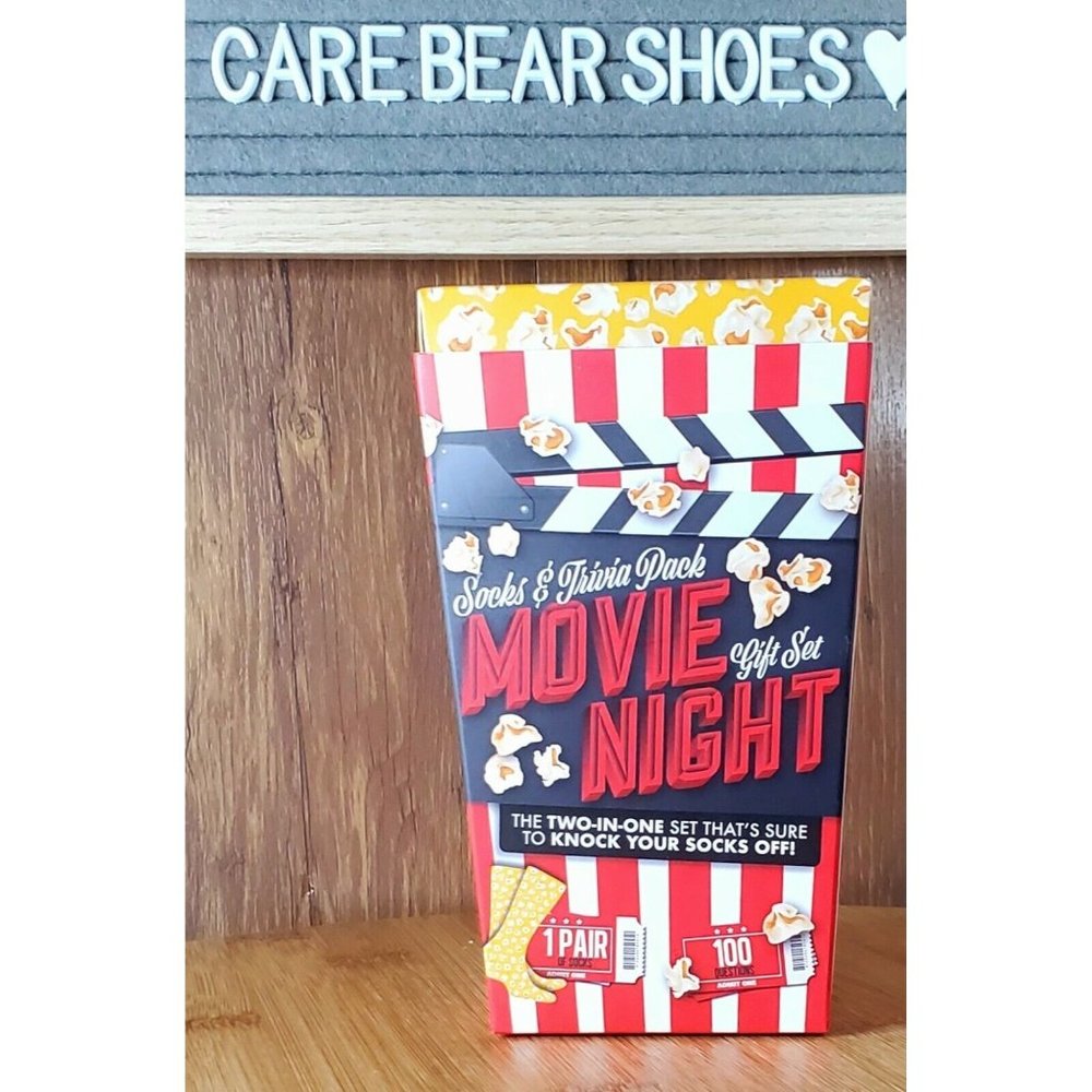 POPCORN MOVIE NIGHT SOCKS & 100 QUESTION TRIVIA PACK